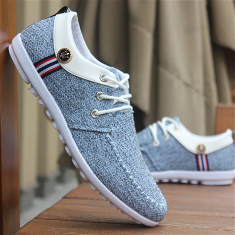 2024 Solid Color Non-slip Men Driving Shoes Spring Autumn New Leather Breathable Men's Peas Shoes British Casual Sneakers Blue