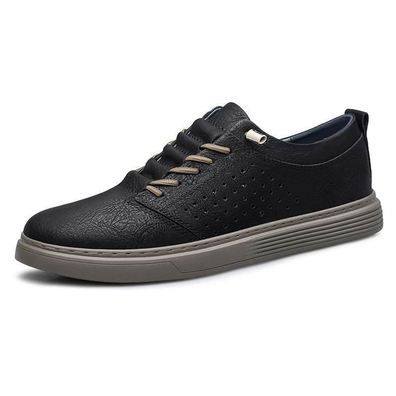 Hollow-out Breathable Hole Shoes Casual Spring And Summer Low-top Cowhide Surface Fashion Shoes Black