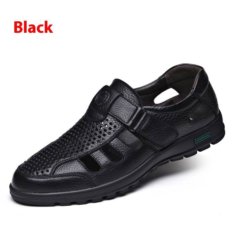 Men's Summer Hollow Breathable Leather Shoes 7688 Black
