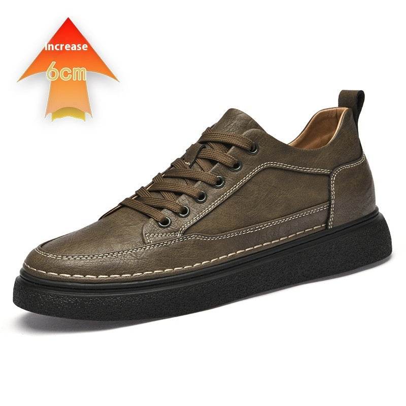 Autumn New Invisible Height Increasing Insole Men's Shoes 8cm Thick Bottom Khaki Increased 6CM