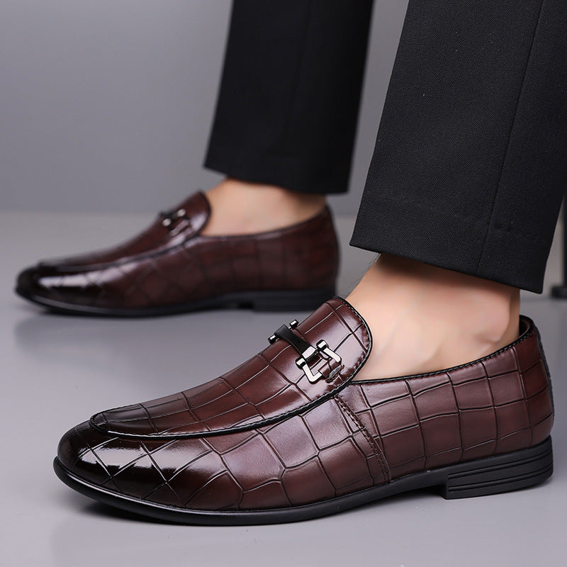 Men's Plaid Light Luxury Plus Size Rubber Sole Lightweight Leather Shoes Dark Brown