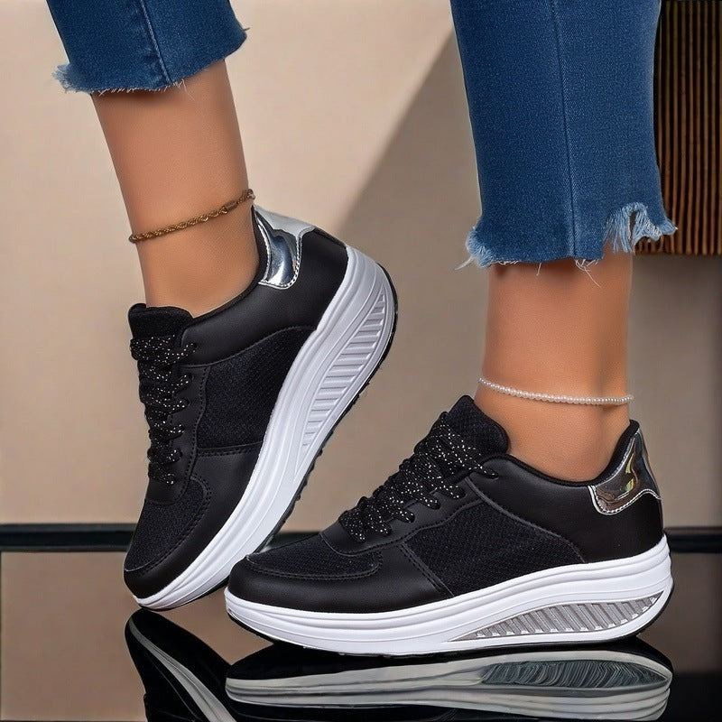 Women's Fly Woven Mesh Breathable Casual Sneaker Platform Black