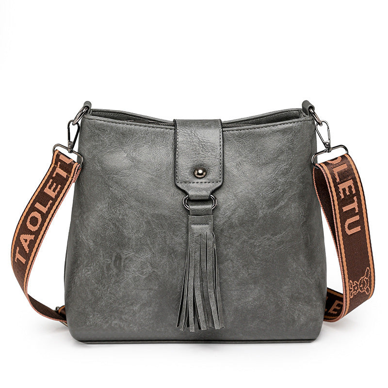 Retro Women's Leisure Bucket Bag Shoulder Messenger Bag Gray