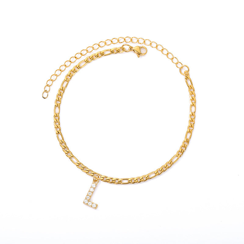 English Alphabet Stainless Steel Zircon All-match Anklet L