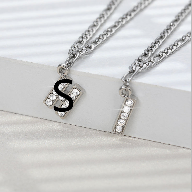 English Alphabet Stainless Steel Zircon All-match Anklet Silver S
