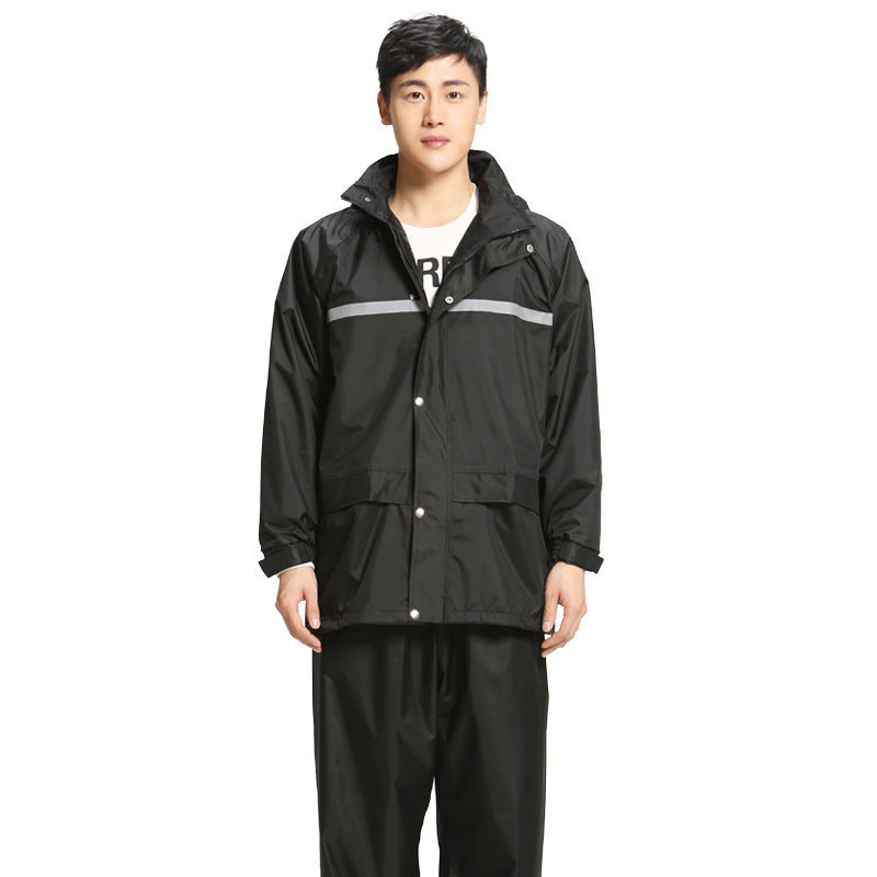 Reflective adult split raincoat rain pants suit Black