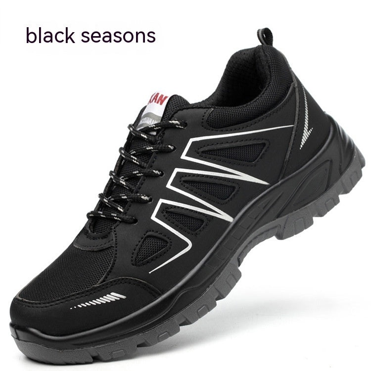 Breathable Mesh Fabric Anti Smashing And Puncture Protective Safety Shoes Black Four Seasons