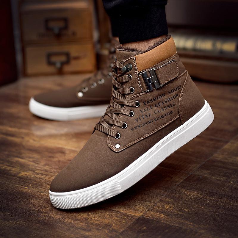 DEKABR Hot Men Shoes Fashion Warm Fur Winter Men Boots Autumn Leather Footwear For Man New High Top Canvas Casual Shoes Men Brown 44
