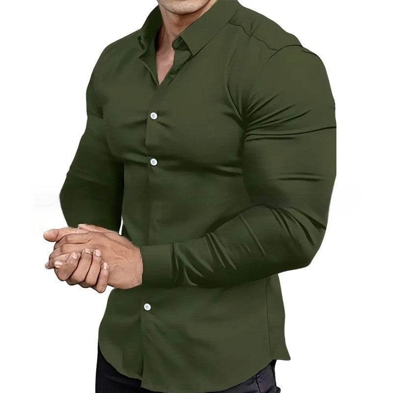 Men's Business Non-ironing Professional Anti-wrinkle Casual Shirt CS02 Army Green