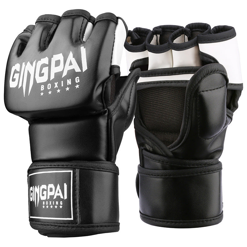 Adult Male And Female Half Finger Boxing Gloves Boxing Glove Black And White