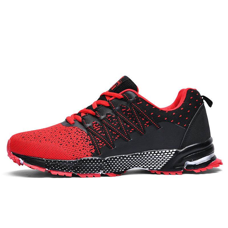 Casual Breathable Fly Woven Mesh Sneakers Black and red