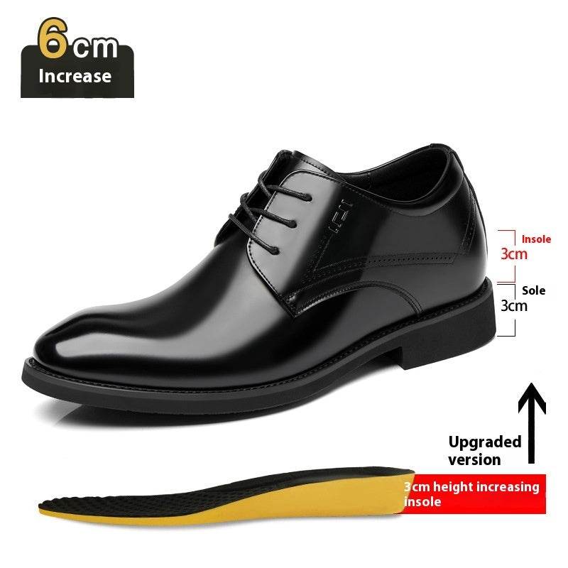 Business Formal Wear Genuine Leather Breathable Increased Men's Shoes 6cm Extra Height, Black 0086