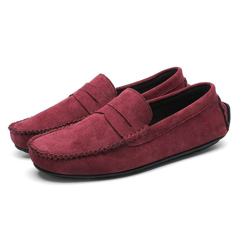 Hand-stitched Men's Beanie Shoes Velvet Leather Handmade Wine Red