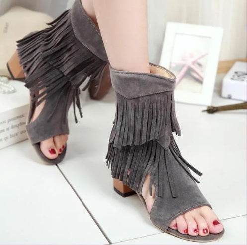 Summer Fish Mouth Hollow Boots Female Grey