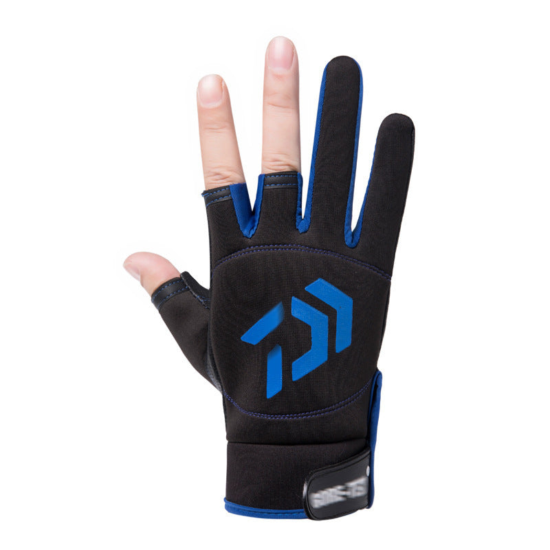 Outdoor Fishing Gloves Windproof Waterproof Fingerless Gloves Three Finger Blue