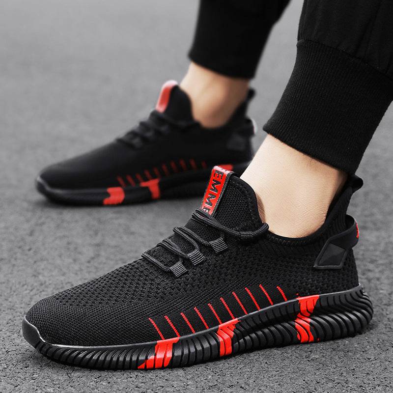 Mesh Sneakers Men Breathable Lightweight Running Shoes Black red