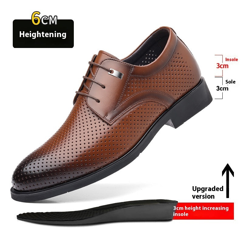Men's Height Increasing Insole Formal Business Hollow Leather Shoes Brown Height Increasing Hollow