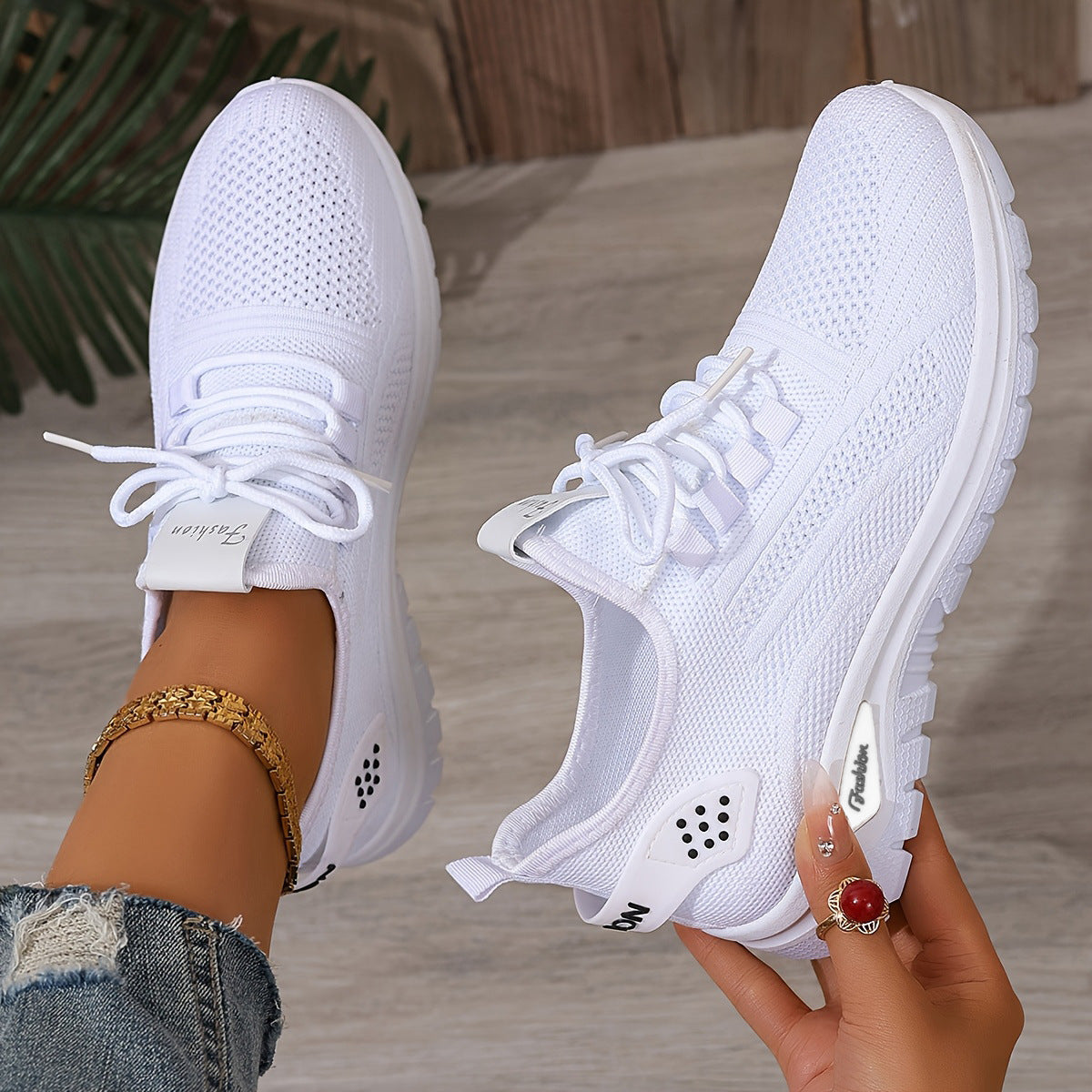 Flying Woven Shoes Women's Fashion Casual Mesh Sneaker White