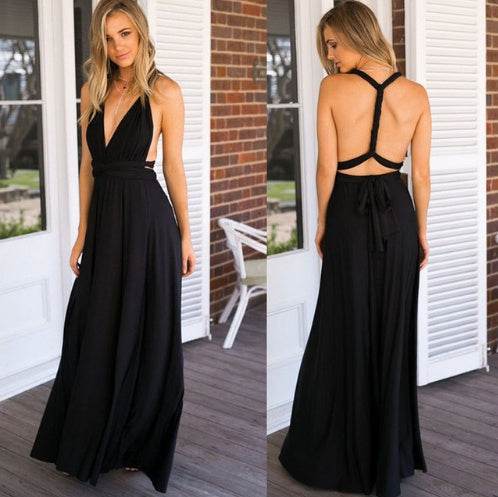 Women's Sexy Long Party Dress Club Floor-Length Summer Backless Bandage Maxi Dress Multiway Bridesmaids Boho Women Dress Vestidos Black