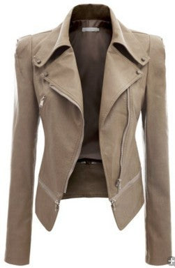 Motorcycle leather jacket jacket zipper two leather jacket Apricot