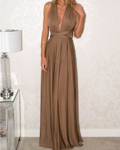 Women's Sexy Long Party Dress Club Floor-Length Summer Backless Bandage Maxi Dress Multiway Bridesmaids Boho Women Dress Vestidos Brown