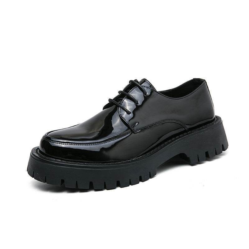 British Casual Lace Up Hair Stylist Platform Height Increasing Low Top Work Shoes Black Bright Skin
