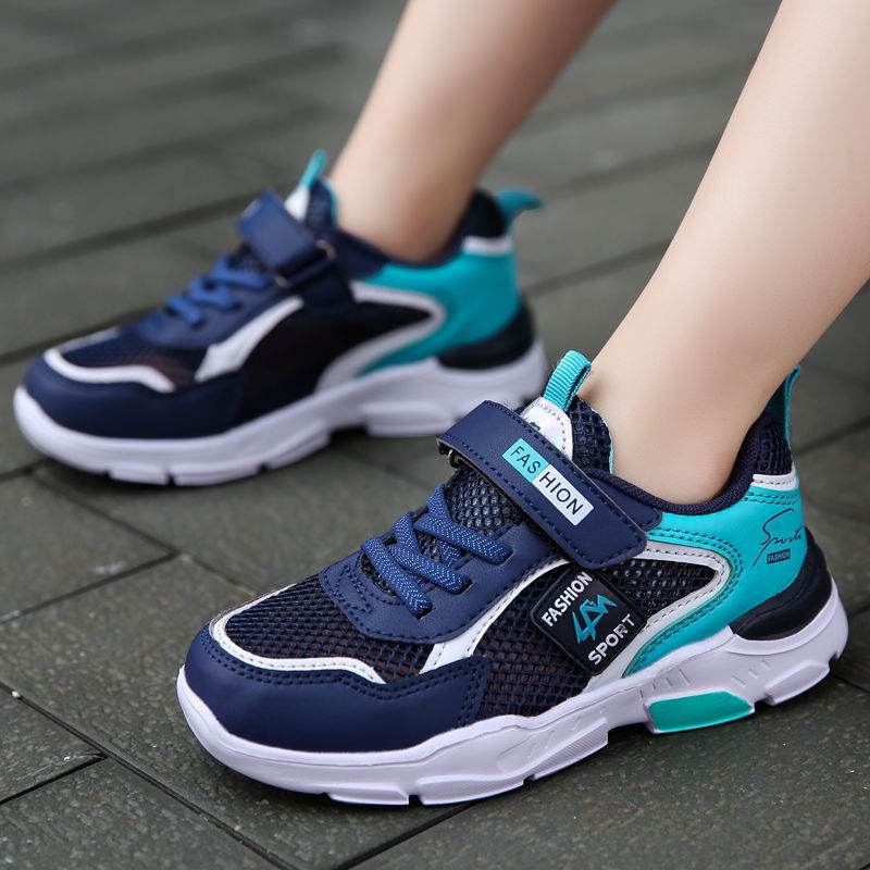Children''s Shoes Boys summer running shoes children''s light Dark blue and green hollow sin