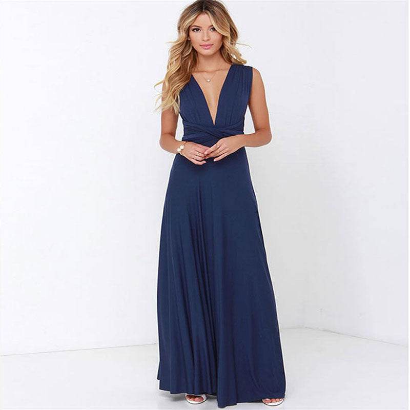 Women's Sexy Long Party Dress Club Floor-Length Summer Backless Bandage Maxi Dress Multiway Bridesmaids Boho Women Dress Vestidos Tibetan Blue