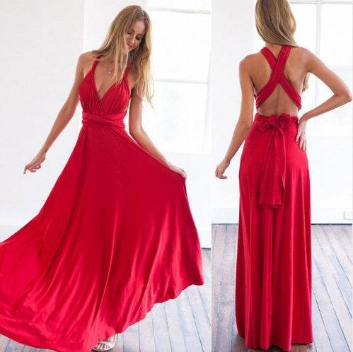 Women's Sexy Long Party Dress Club Floor-Length Summer Backless Bandage Maxi Dress Multiway Bridesmaids Boho Women Dress Vestidos Red