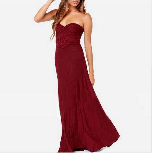 Women's Sexy Long Party Dress Club Floor-Length Summer Backless Bandage Maxi Dress Multiway Bridesmaids Boho Women Dress Vestidos WineRed