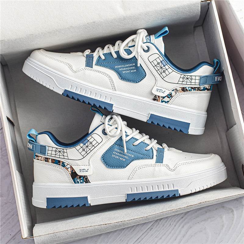 Men's Fashion Casual Breathable Sneakers White And Blue