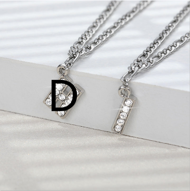 English Alphabet Stainless Steel Zircon All-match Anklet Silver D