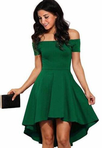 One Shoulder Short Sleeve And Large Swallowtail Skirt green