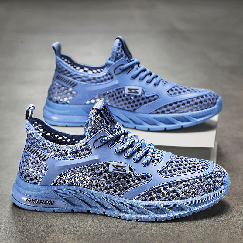 Men's Shoes Summer Hollow Breathable Casual Versatile Soft Bottom Blue