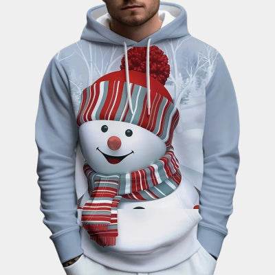 Men's 3D Printed Cartoon Snowman Hooded Sweater Gray