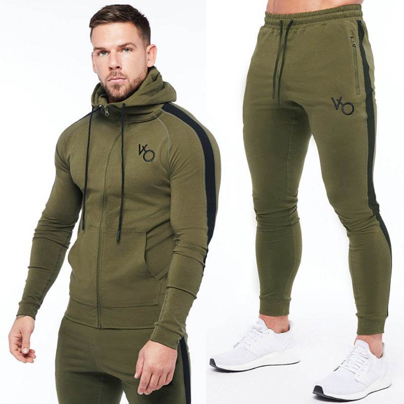 Men's Running Training Elastic Sweater Set Army Green