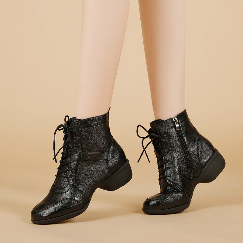 Modern Dance Shoe Women's Four Seasons Single Black Plus Velvet