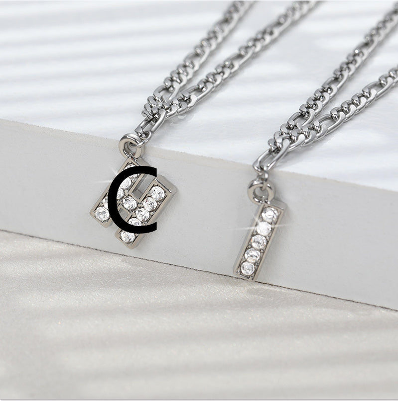 English Alphabet Stainless Steel Zircon All-match Anklet Silver C