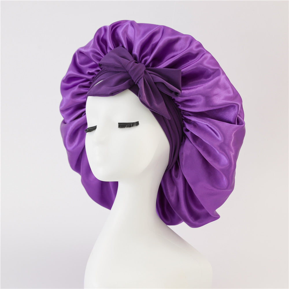 New Silk Bonnet For Sleeping Women Satin Bonnet Hair Bonnet Night Sleep Cap Scarf Wrap For Curly Hair With Tie Band For Curly Hair Deep Purple