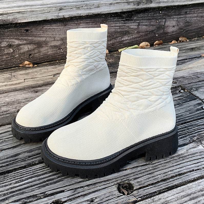 Women's Thick Heel Solid Color Casual And Comfortable Martin Boots White