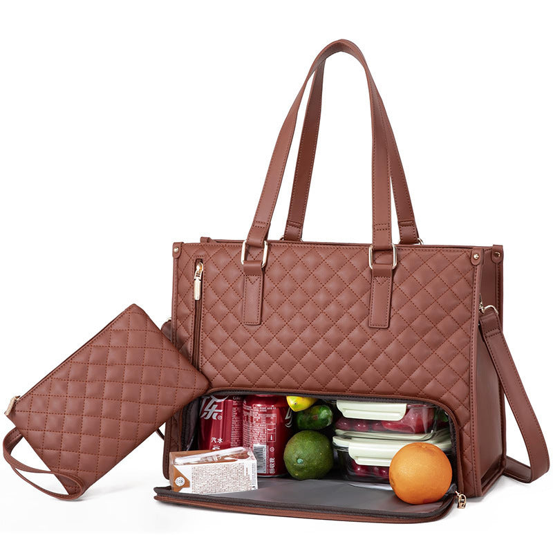 Convenient Commute New Lunch Bag Women's Insulated Lunch Box Women's Leak-proof Large Purse Diagonal Computer Storage Dark Brown 36x16x30cm