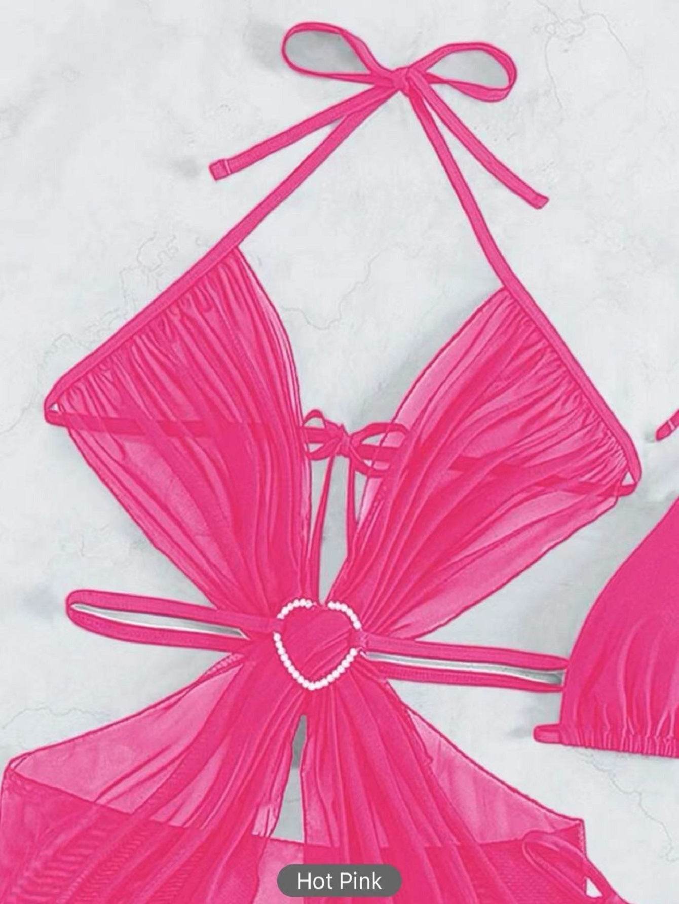 3pcs Halter Neck Bikini Beach Summer Solid Color Split Swimsuit Womens Clothing - La Gaelliance DG ESsence