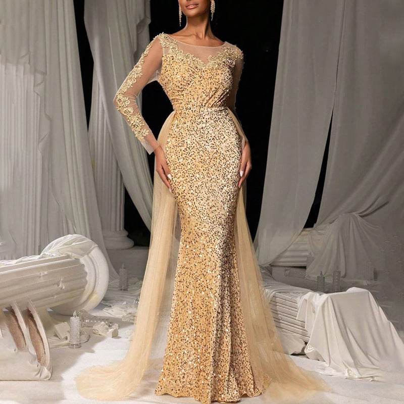 Women's Dance Lace Party Evening Dress Gold