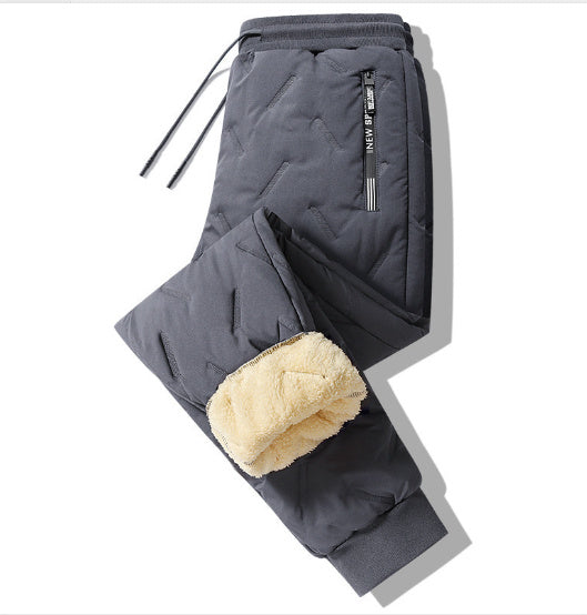 Winter Sweatwear Men Plush Thick Fleece Sweatpant Lambswool Thermal Trousers Casual Pants Waterproof Windproof Warm Cotton Pants Gray Straight M