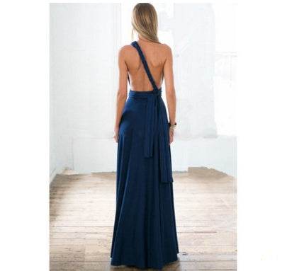 Women's Sexy Long Party Dress Club Floor-Length Summer Backless Bandage Maxi Dress Multiway Bridesmaids Boho Women Dress Vestidos Navy Blue M