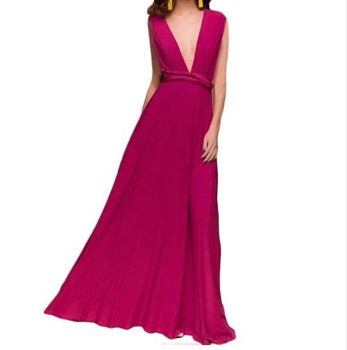 Women's Sexy Long Party Dress Club Floor-Length Summer Backless Bandage Maxi Dress Multiway Bridesmaids Boho Women Dress Vestidos Rose red