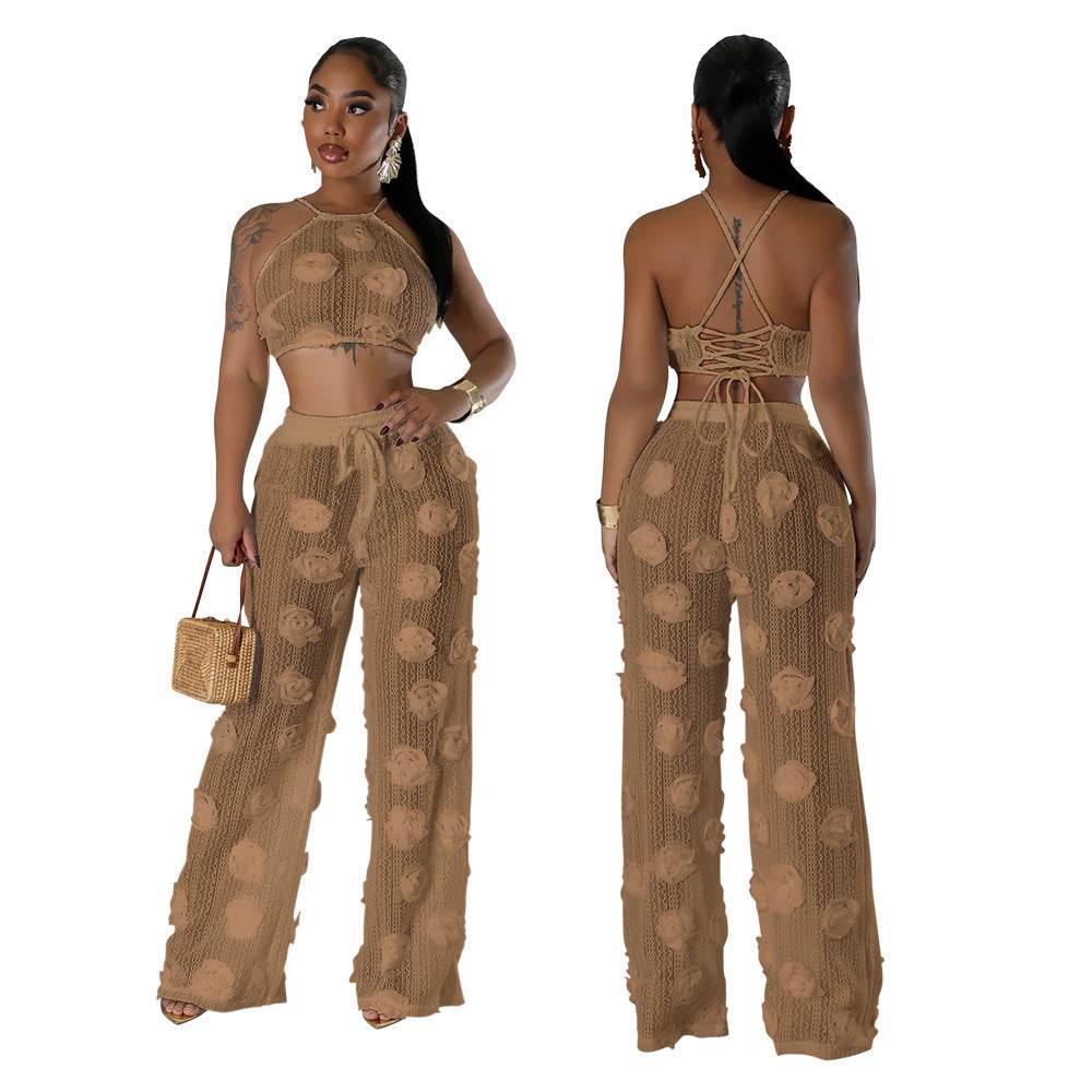 Solid Color See-through Two-piece Set For Women