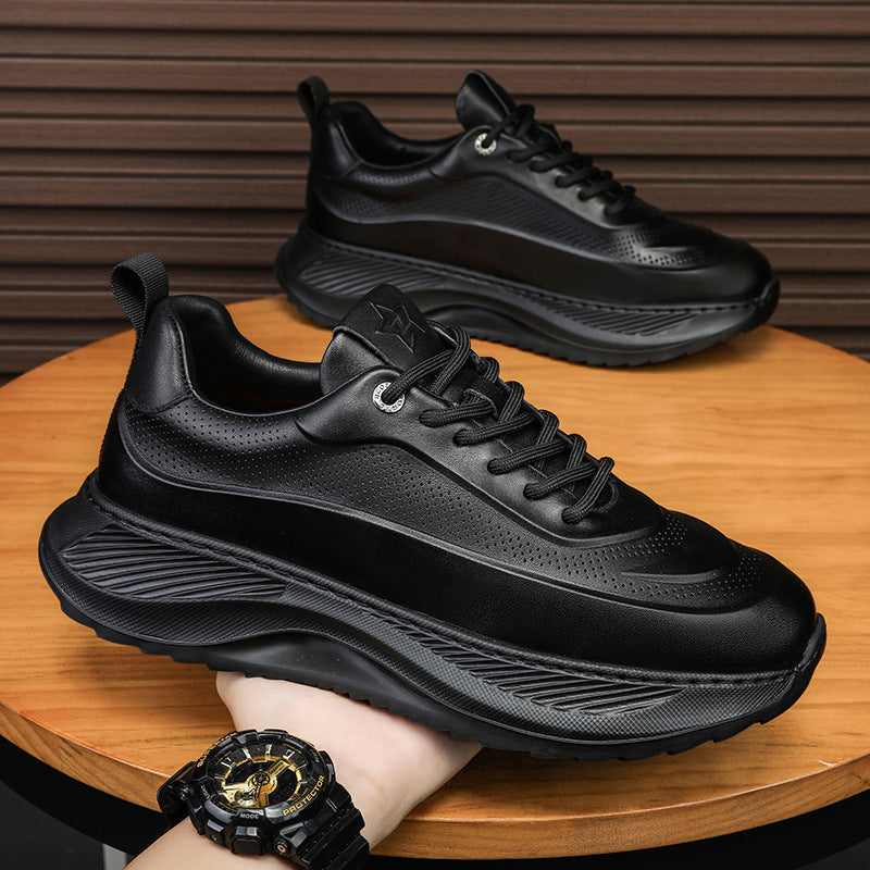 Men's Thick-soled Sports Shoes Casual Breathable Sneakers Lace-up Dad Shoes Boy Black