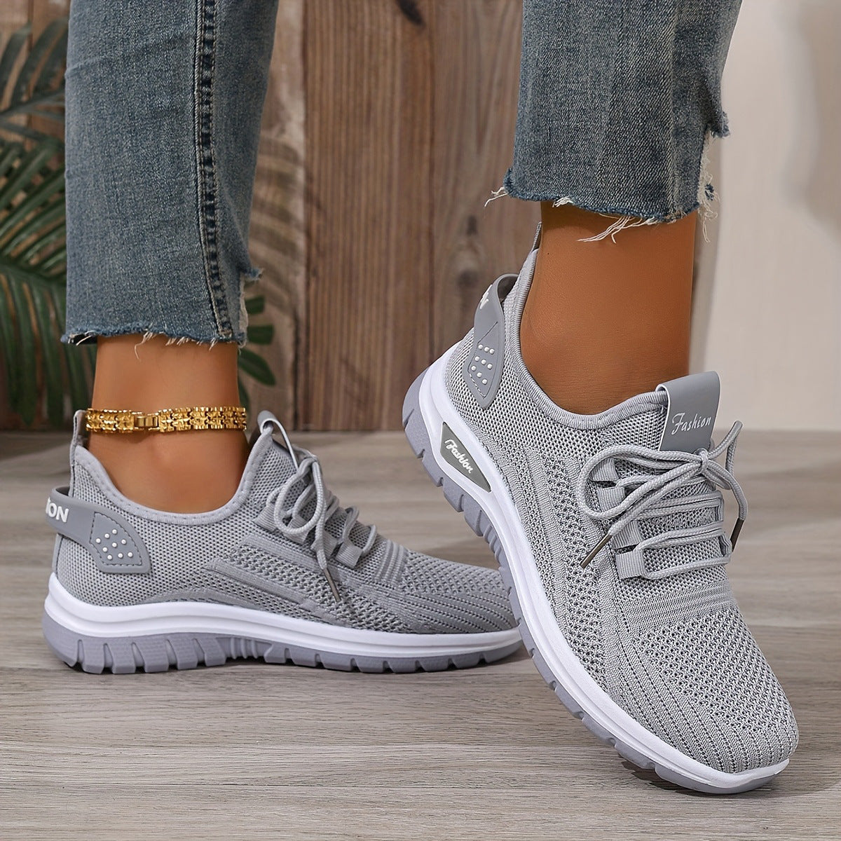 Flying Woven Shoes Women's Fashion Casual Mesh Sneaker Gray