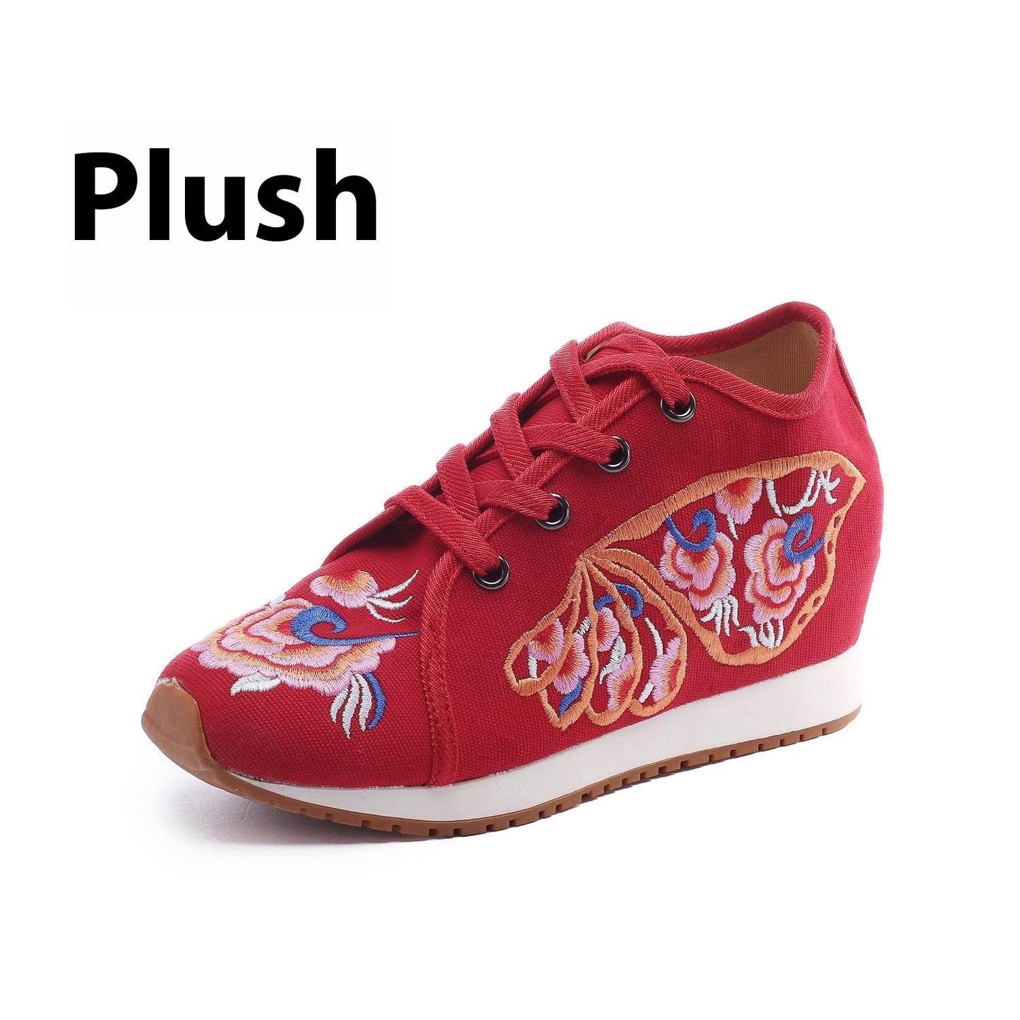 Travel Canvas Embroidered Sneaker Casual Fashion Cloth Shoes Ladies Butterfly Wings Red Velvet